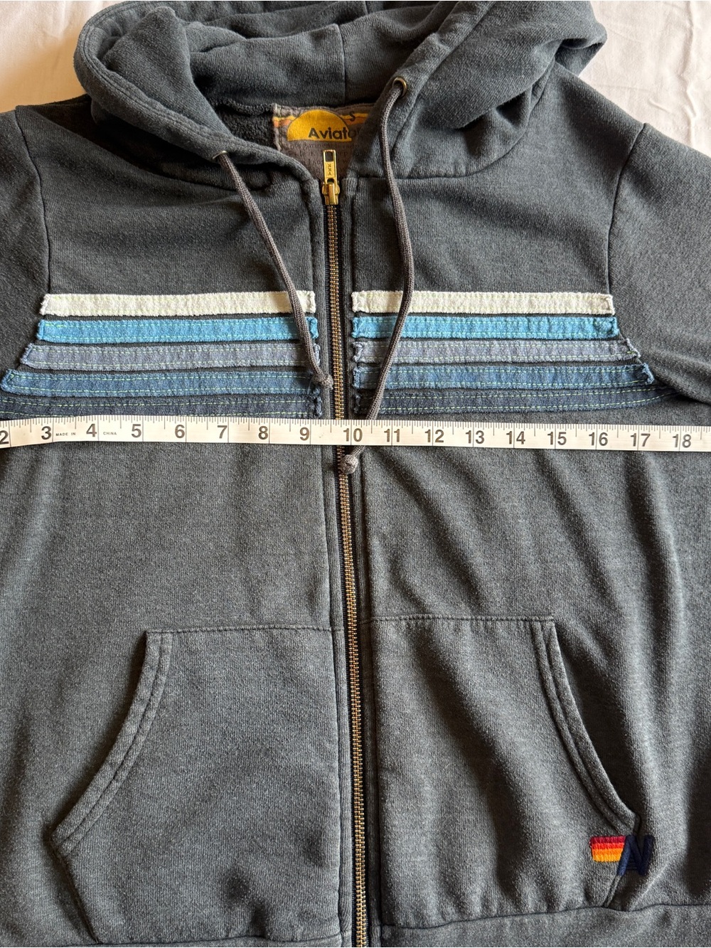 AVIATOR NATION 5 Stripe Zip-Up Hoodie Charcoal SIZE S - Picture 6 of 9